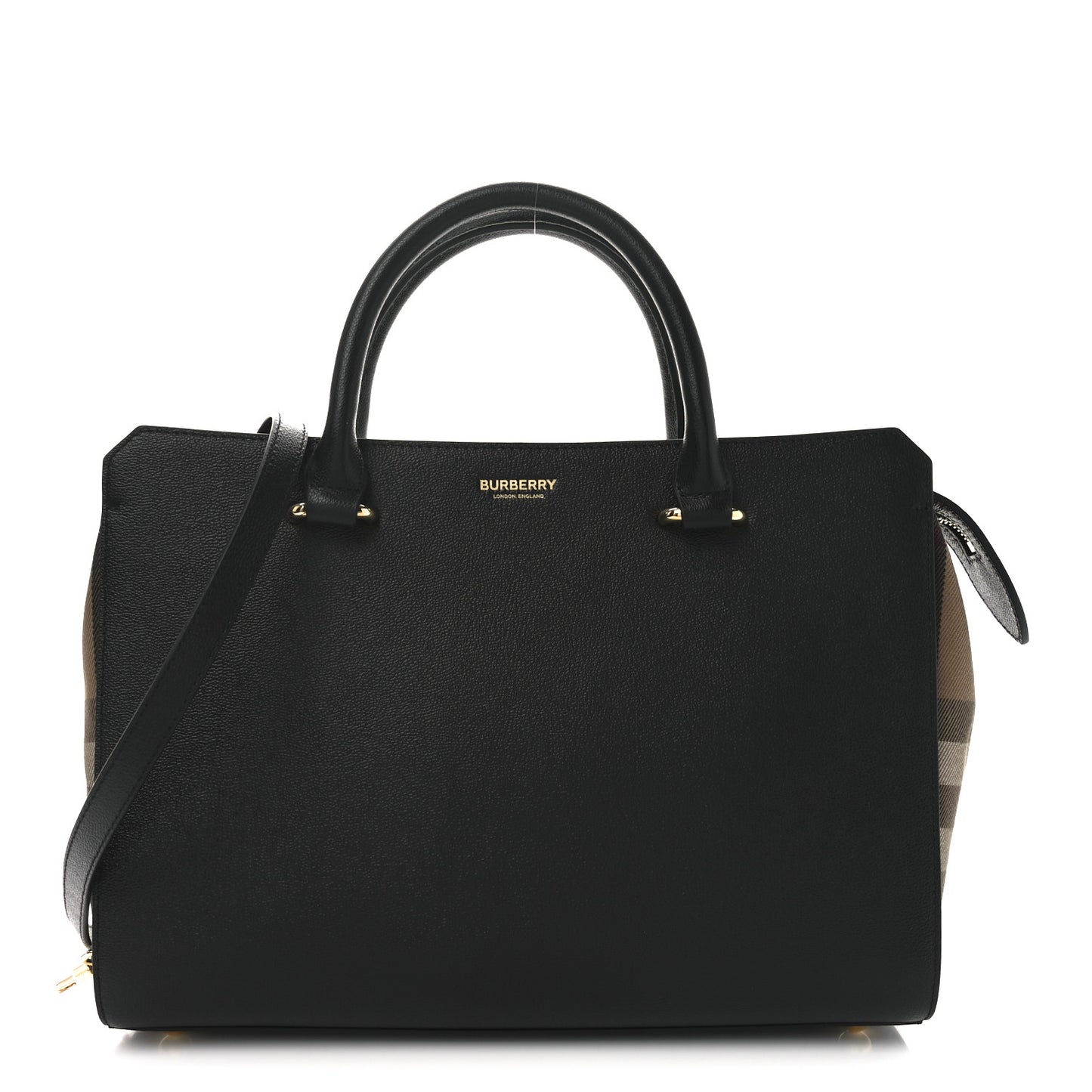 Derby Calfskin House Check Medium Banner Tote Black