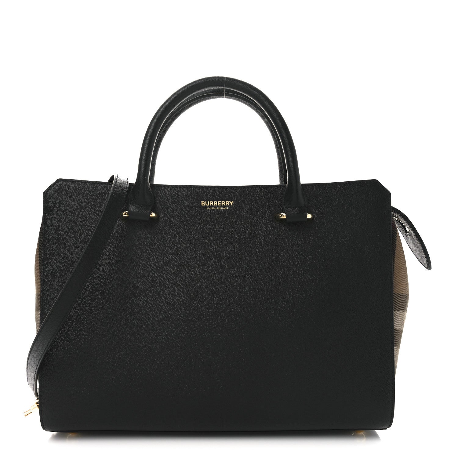 Burberry Derby Calfskin House Check Medium Banner Tote Black 1 of 9