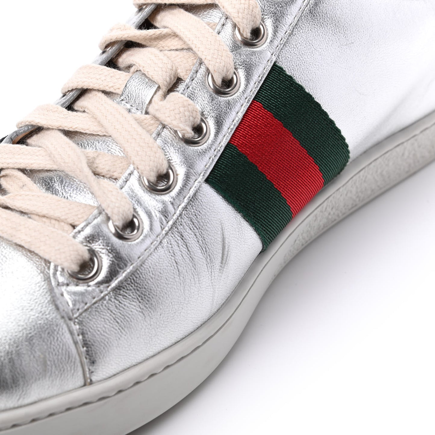 Metallic Calfskin Floral Embroidered Ace Sneakers 37 Silver