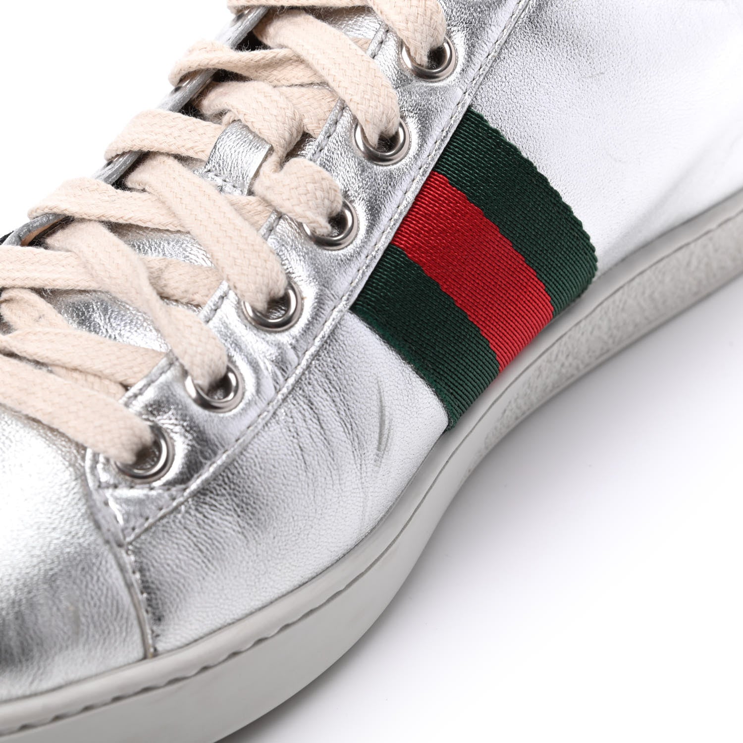 Gucci Metallic Calfskin Floral Embroidered Ace Sneakers 37 Silver 15 of 19