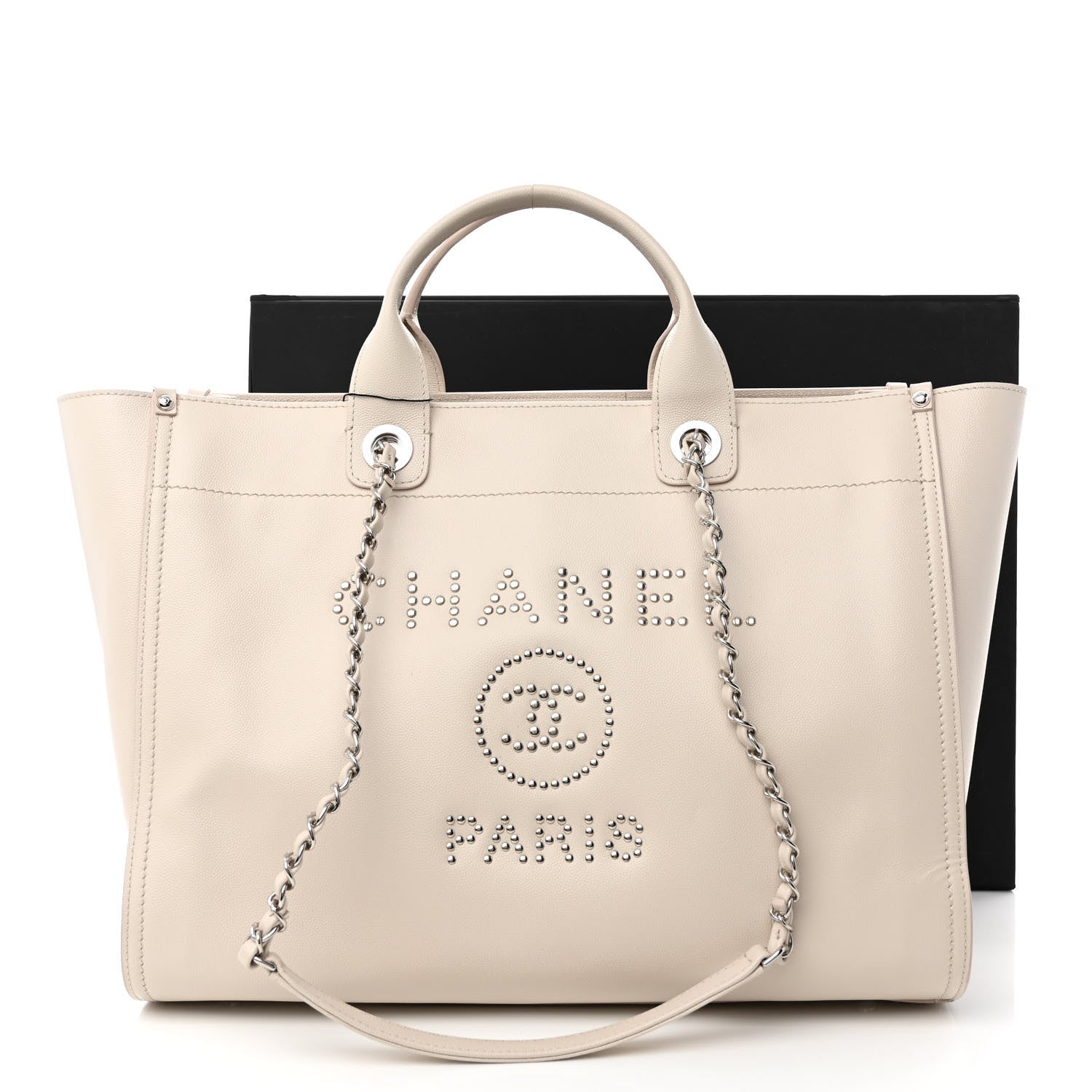Chanel Caviar Medium Studded Deauville Tote Ivory 11 of 11