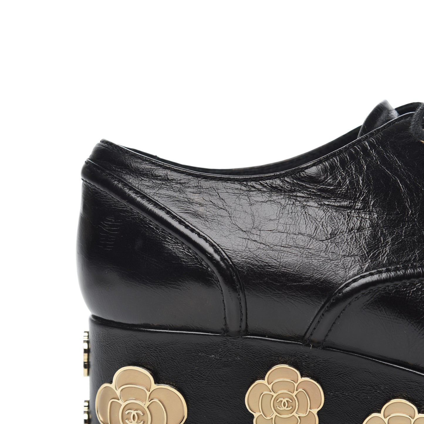 Crumpled Calfskin Lace Up Platform Oxfords 37 Black