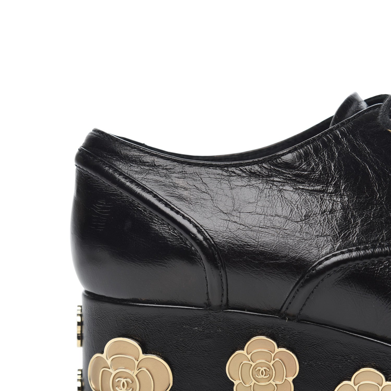 Chanel Crumpled Calfskin Lace Up Platform Oxfords 37 Black 9 of 22