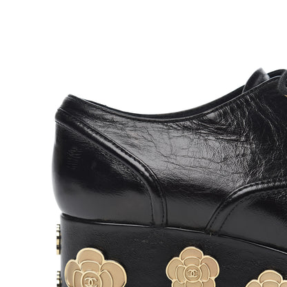 Chanel Crumpled Calfskin Lace Up Platform Oxfords 37 Black 9 of 22