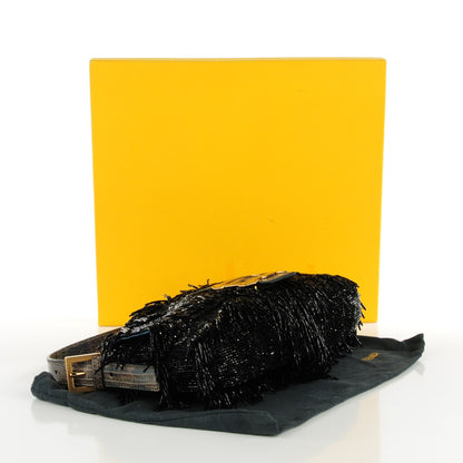 Fendi Lizard Beaded Fringe Baguette Black 4 of 10