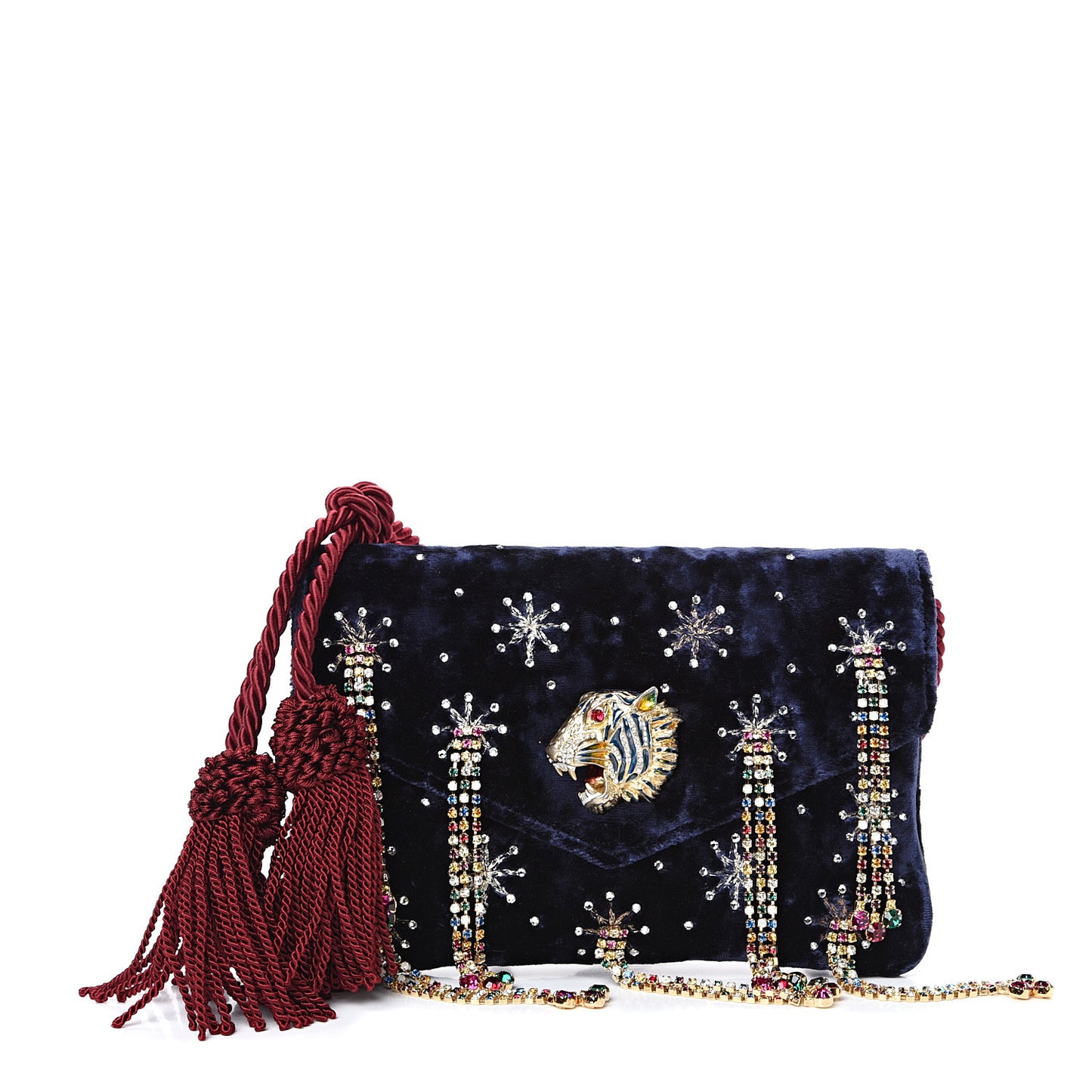 Velvet Embellished Broadway Rajah Tassel Evening Clutch Royal Blue Multicolor