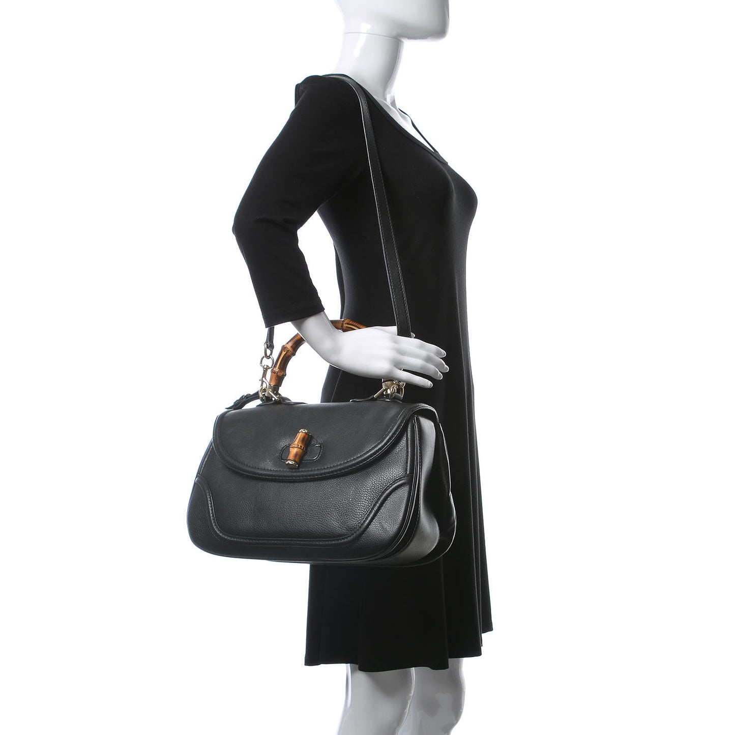 Calfskin Large New Bamboo Top Handle Bag Black