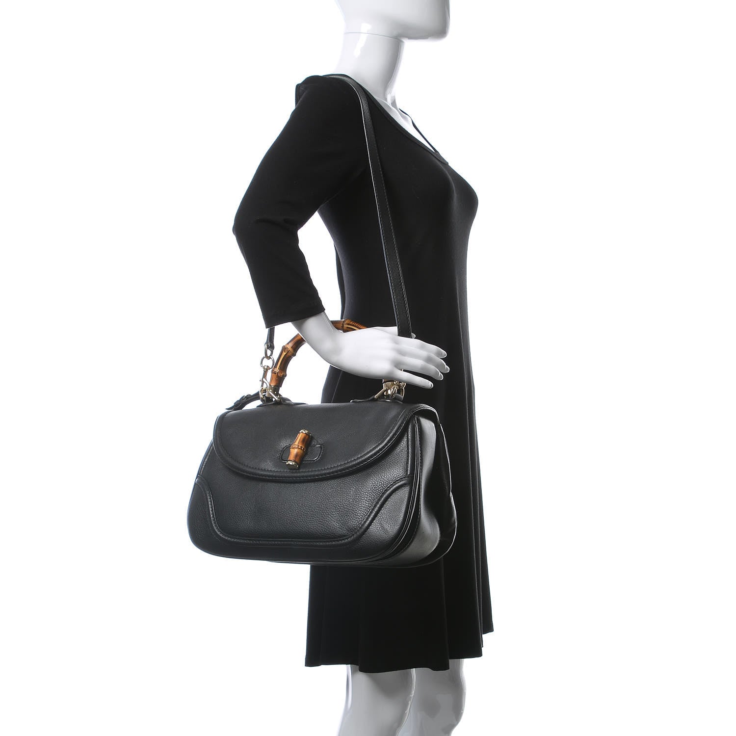 Gucci Calfskin Large New Bamboo Top Handle Bag Black 2 of 13