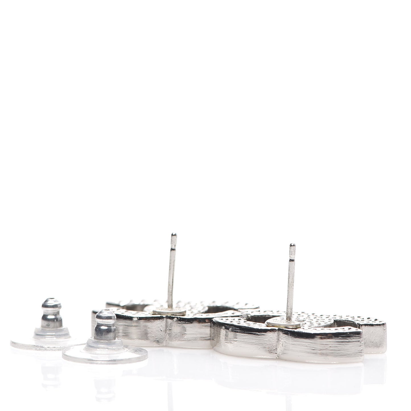 Perforated CC Clip On Earrings Silver