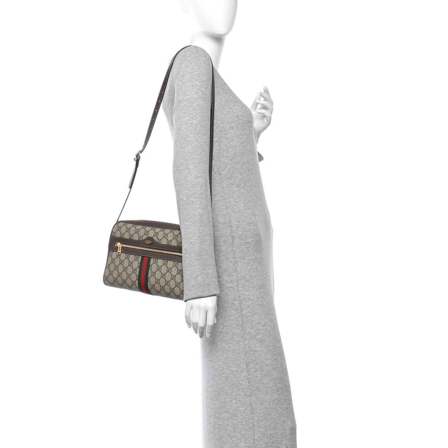 GG Supreme Monogram Web Small Ophidia Shoulder Bag Brown