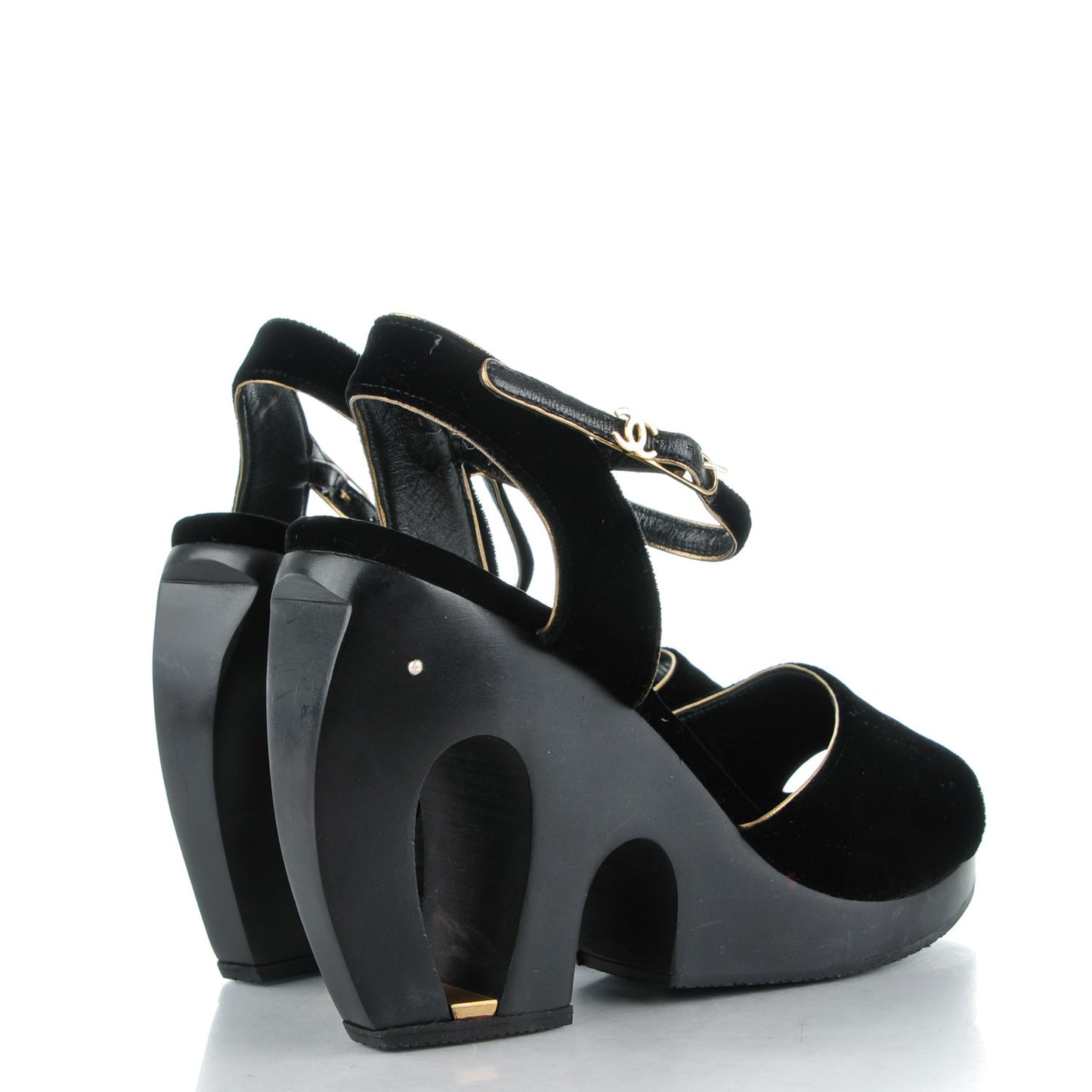 Velvet Wedge Platform Sandals 39 Black
