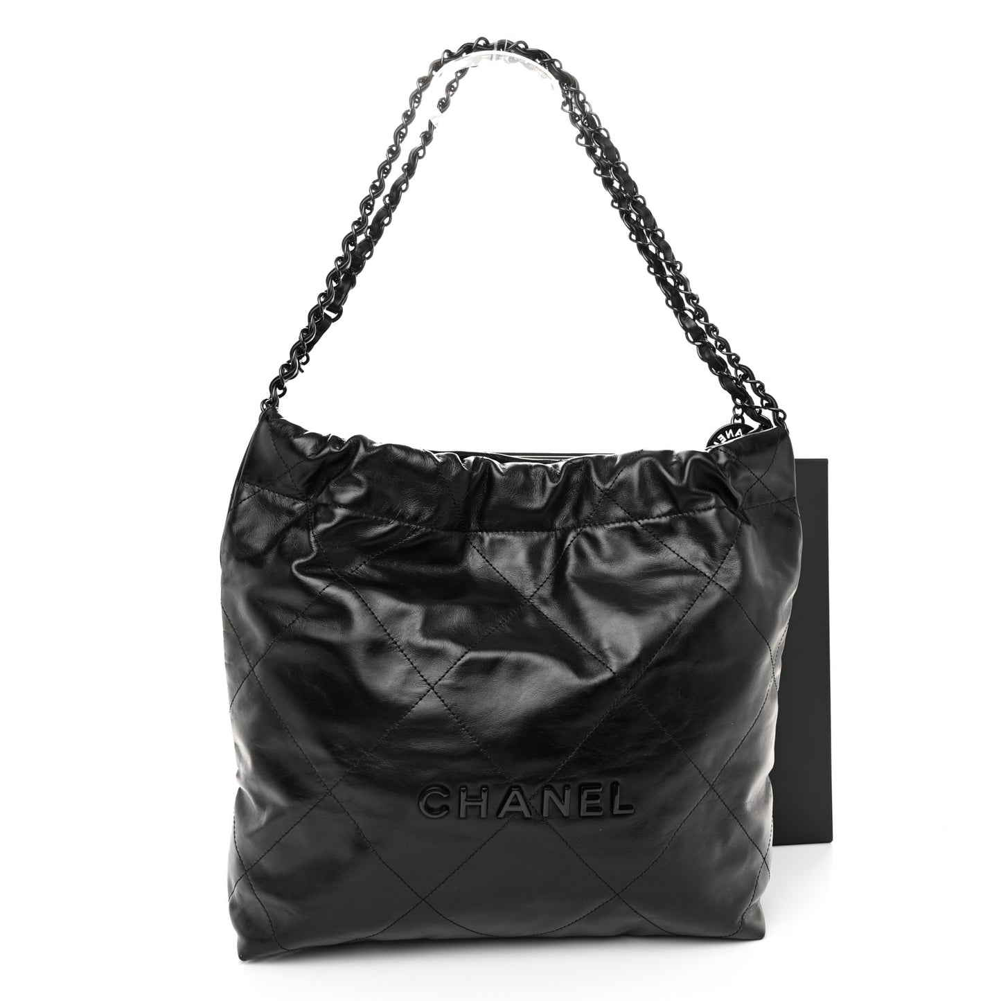 Shiny Calfskin Quilted Small Chanel 22 So Black