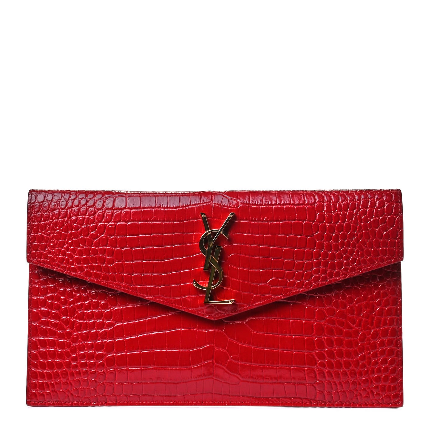 Calfskin Crocodile Embossed Uptown Monogram Clutch Rouge Eros