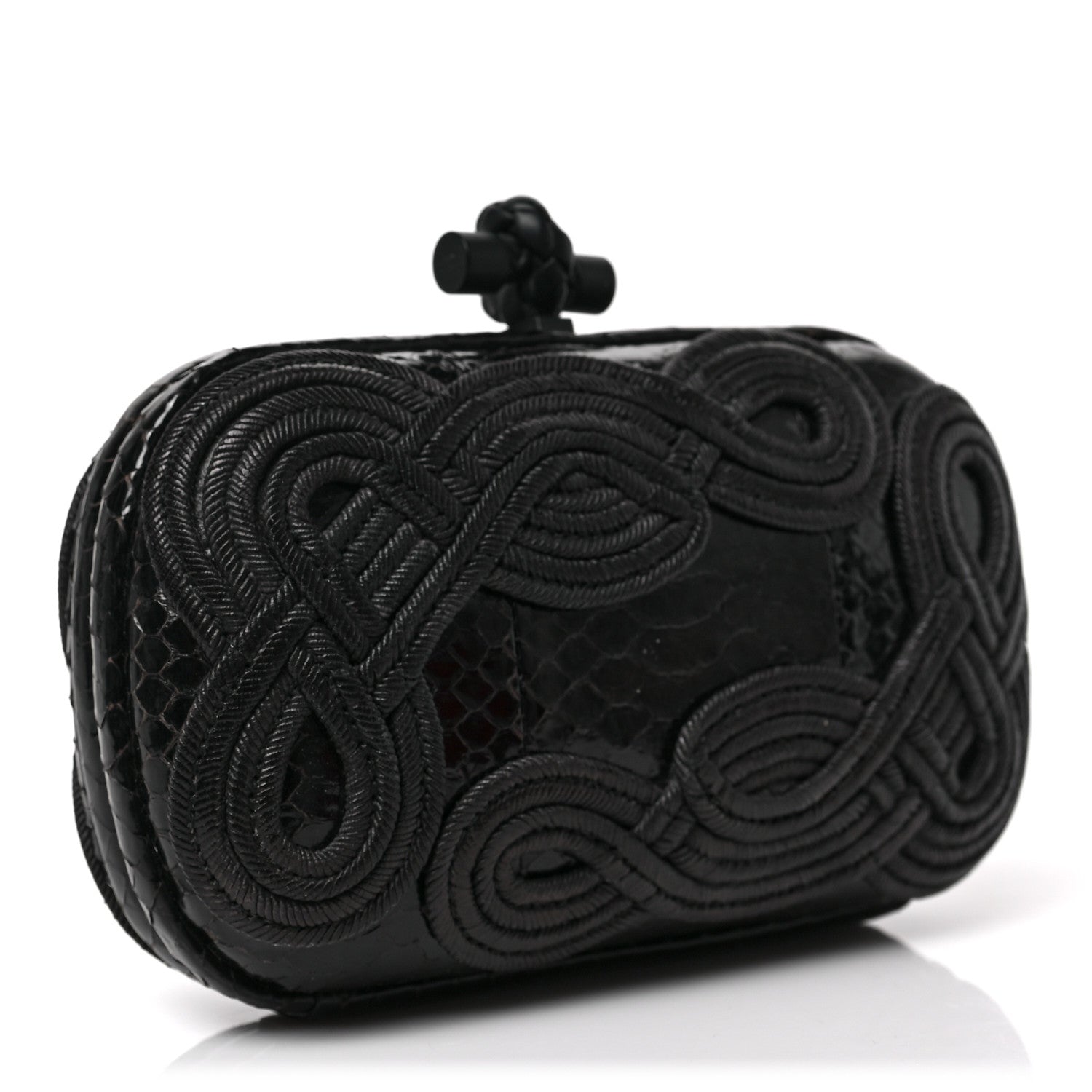 Bottega Veneta Snakeskin Passamaneria Woven Knot Clutch Black 3 of 8