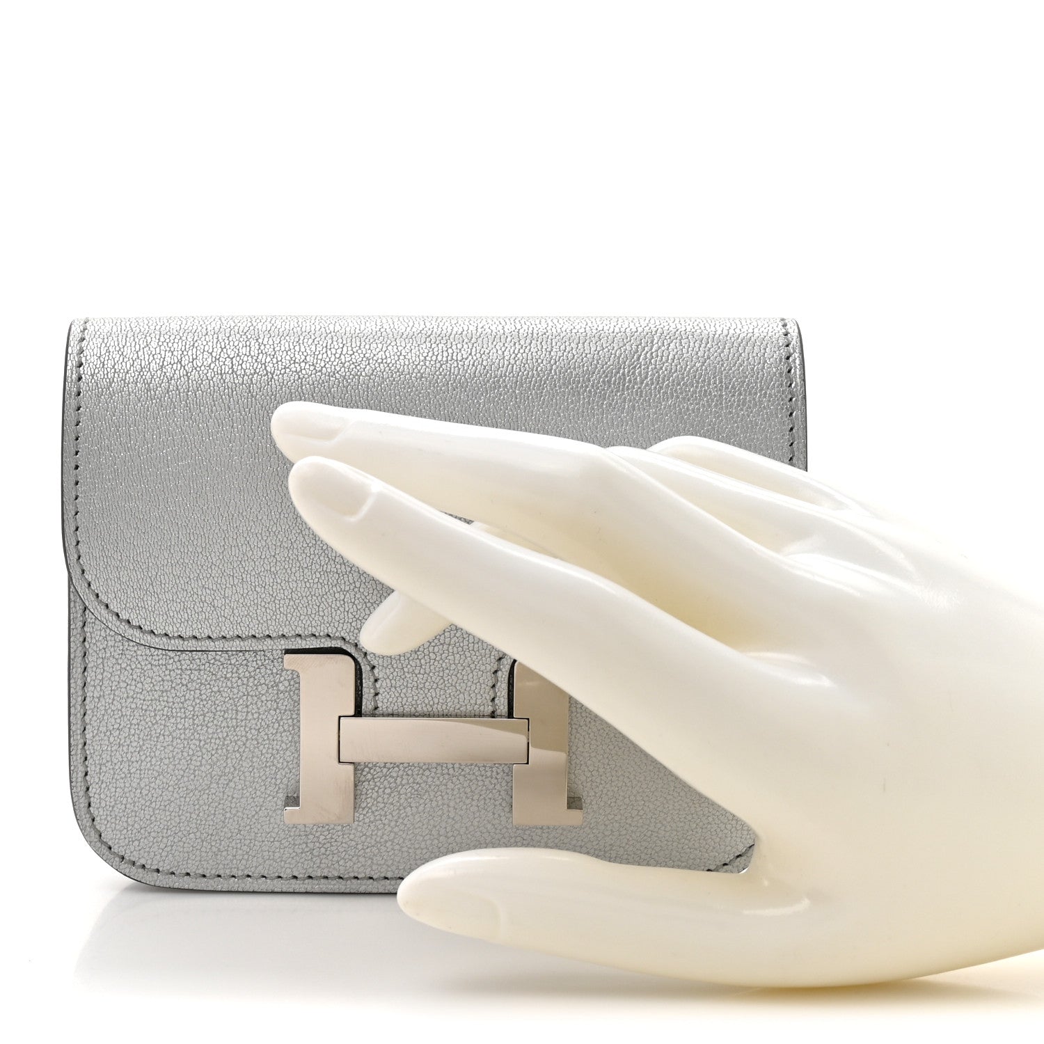 Hermes Metallic Chevre Chamkilight Constance Slim Wallet Argent 2 of 11
