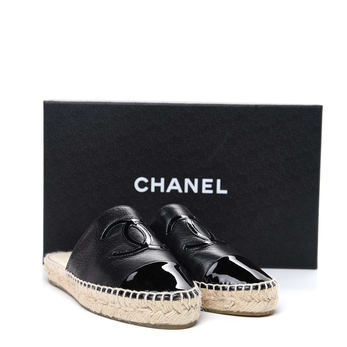 Iridescent Goatskin Patent CC Espadrille Mules 35 Black
