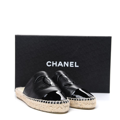 Chanel Iridescent Goatskin Patent CC Espadrille Mules 35 Black 10 of 10
