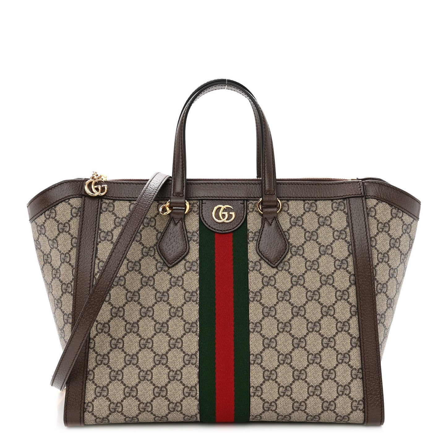 GG Supreme Monogram Web Medium Ophidia Tote Bag Brown