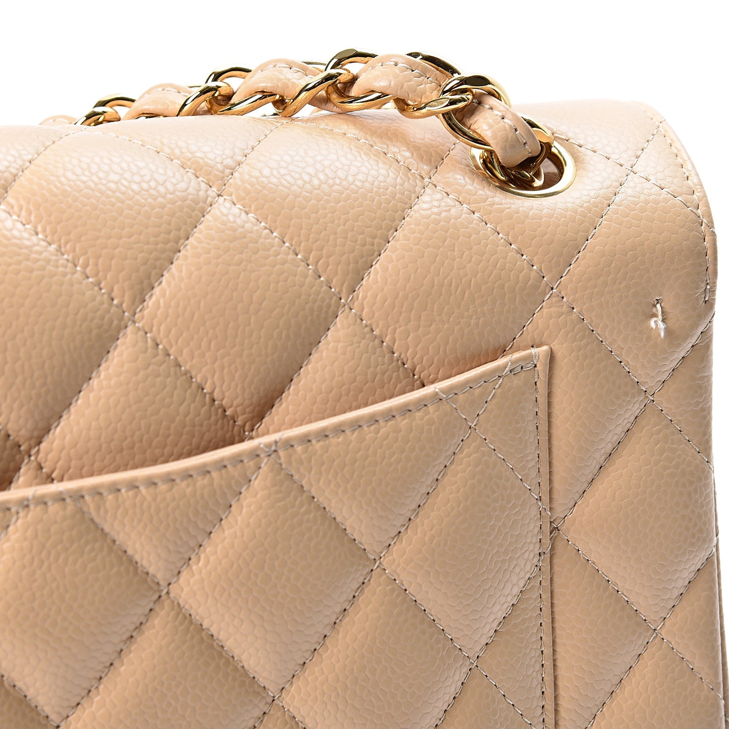 Caviar Quilted Jumbo Double Flap Beige