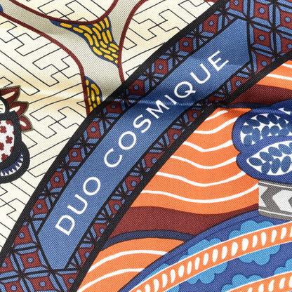 Hermes Silk Twill Duo Cosmique Scarf 90 Bleu Moyen Vert Ocre 2 of 6