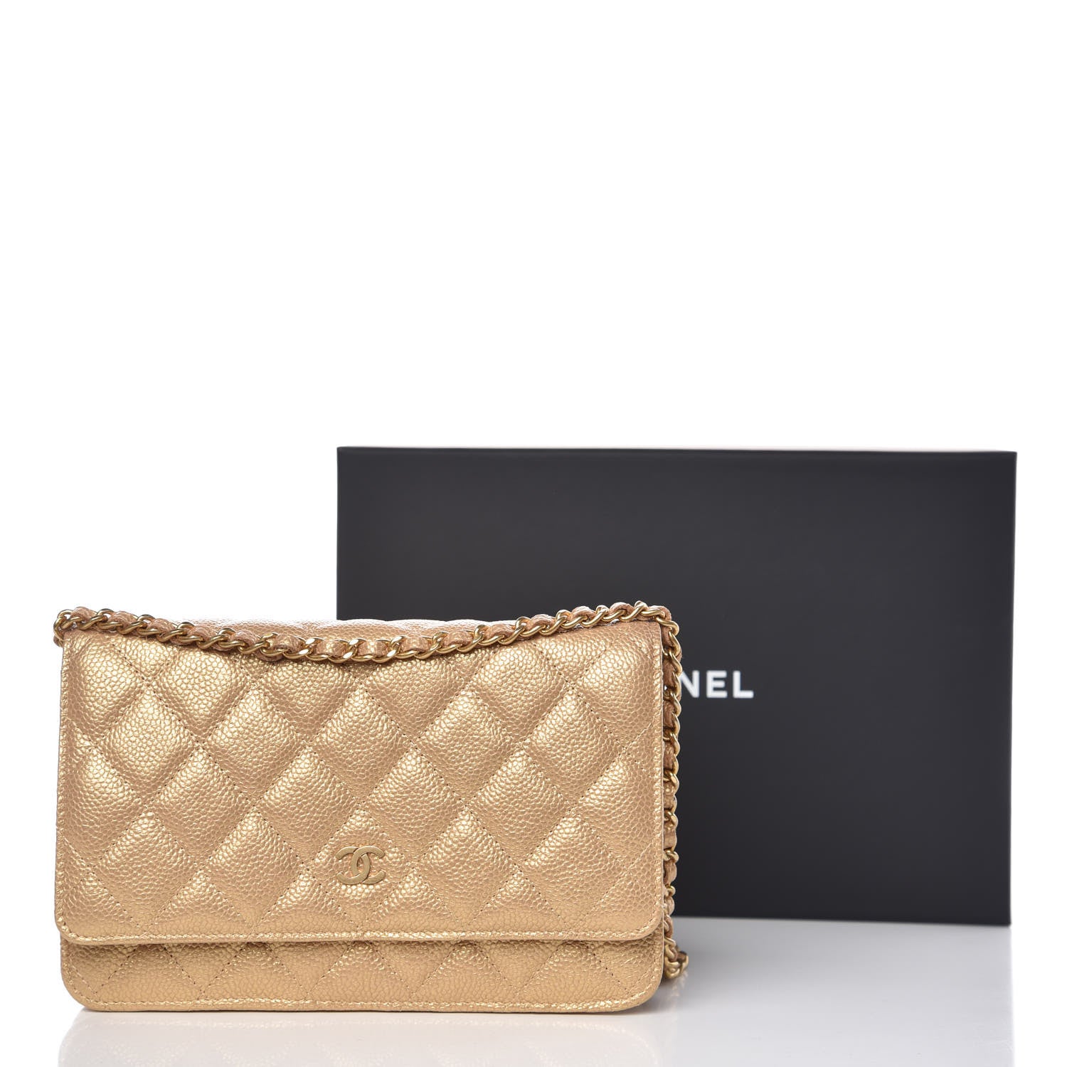 Chanel Pearly Caviar Quilted Wallet On Chain WOC Gold 9 of 9