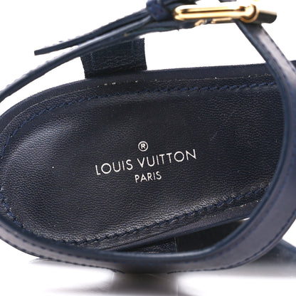 Louis Vuitton Calfskin Monogram Denim Waterfall Wedge Sandals 39 Blue 7 of 8