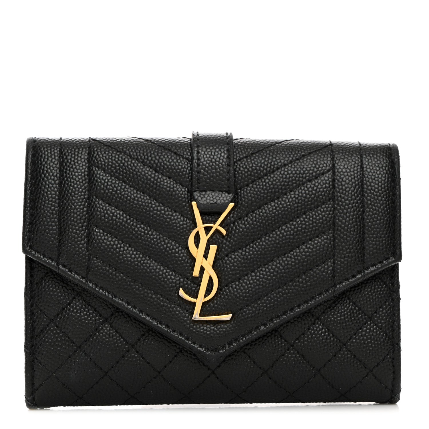 Saint Laurent Grain De Poudre Textured Mixed Matelasse Triquilt Small Monogram Envelope Wallet Black 1 of 6