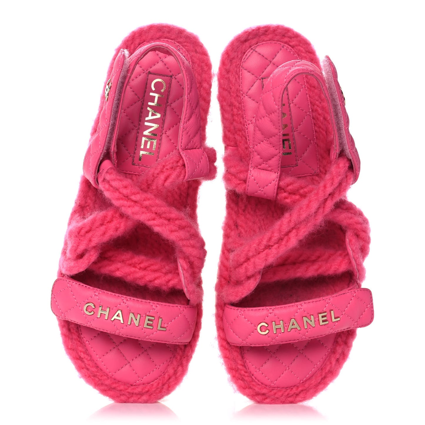 Cord Lambskin Quilted Logo Sandals 38 Pink