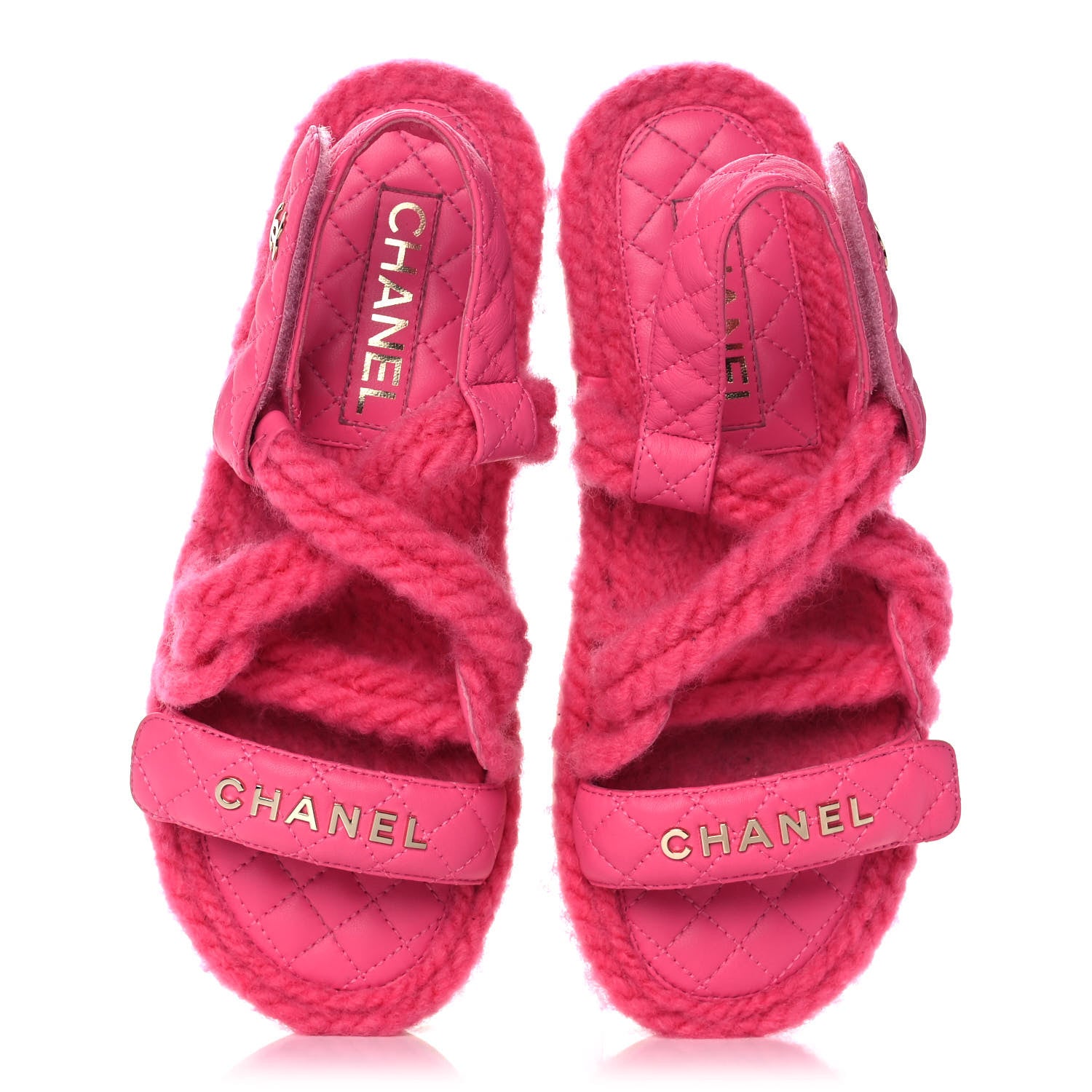 Chanel Cord Lambskin Quilted Logo Sandals 38 Pink 7 of 9