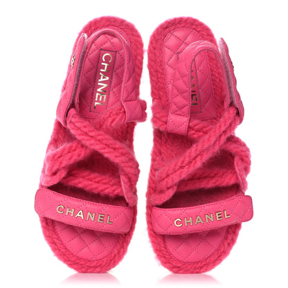 Chanel Cord Lambskin Quilted Logo Sandals 38 Pink 7 of 9