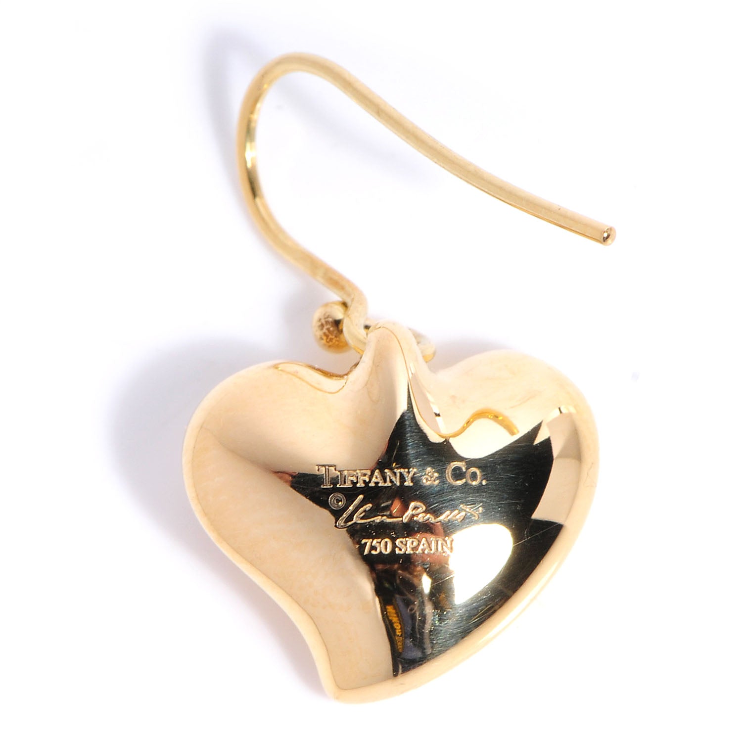 Tiffany 18K Yellow Gold Elsa Peretti Full Heart Drop Earrings 3 of 4