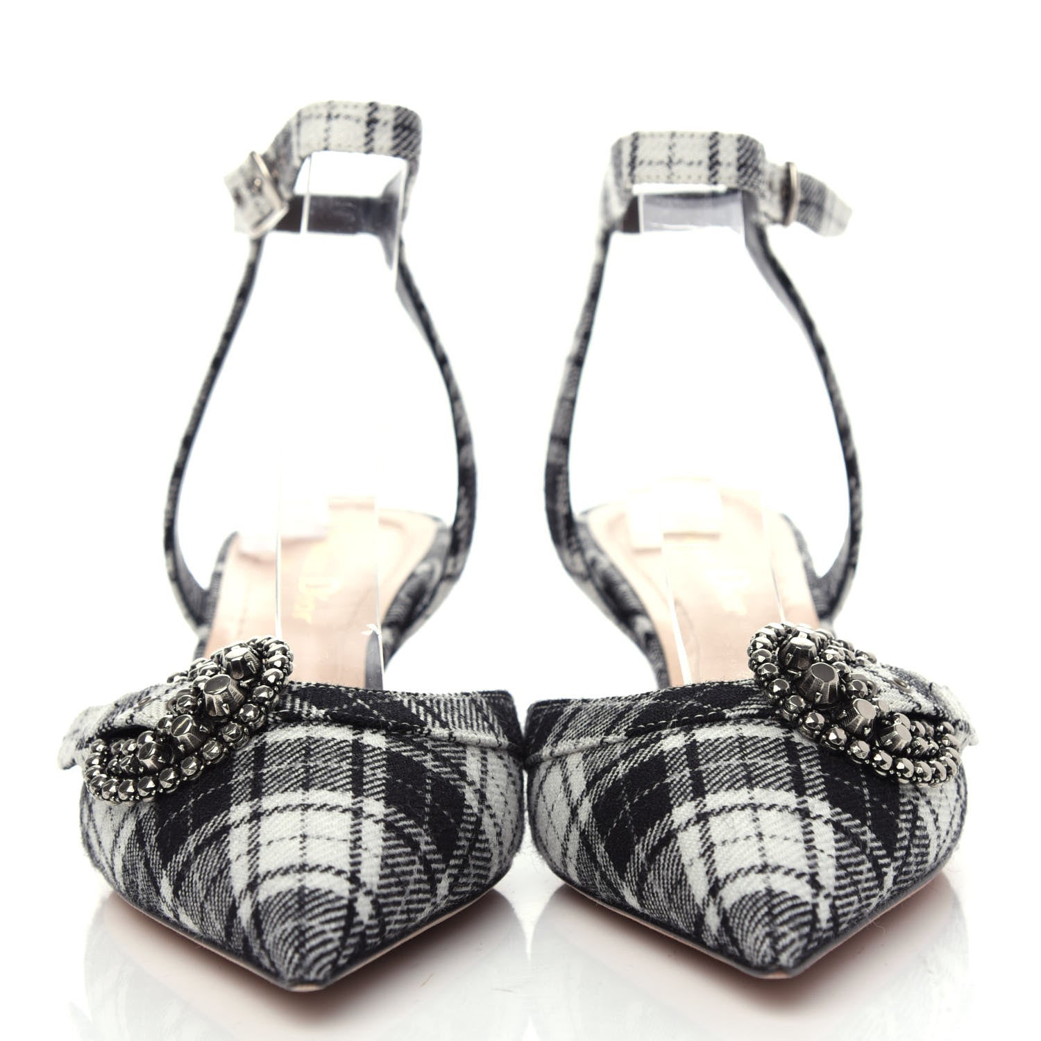 Christian Dior Canvas Tartan Gang Ankle Strap Slingback Pumps 36.5 Black 2 of 10