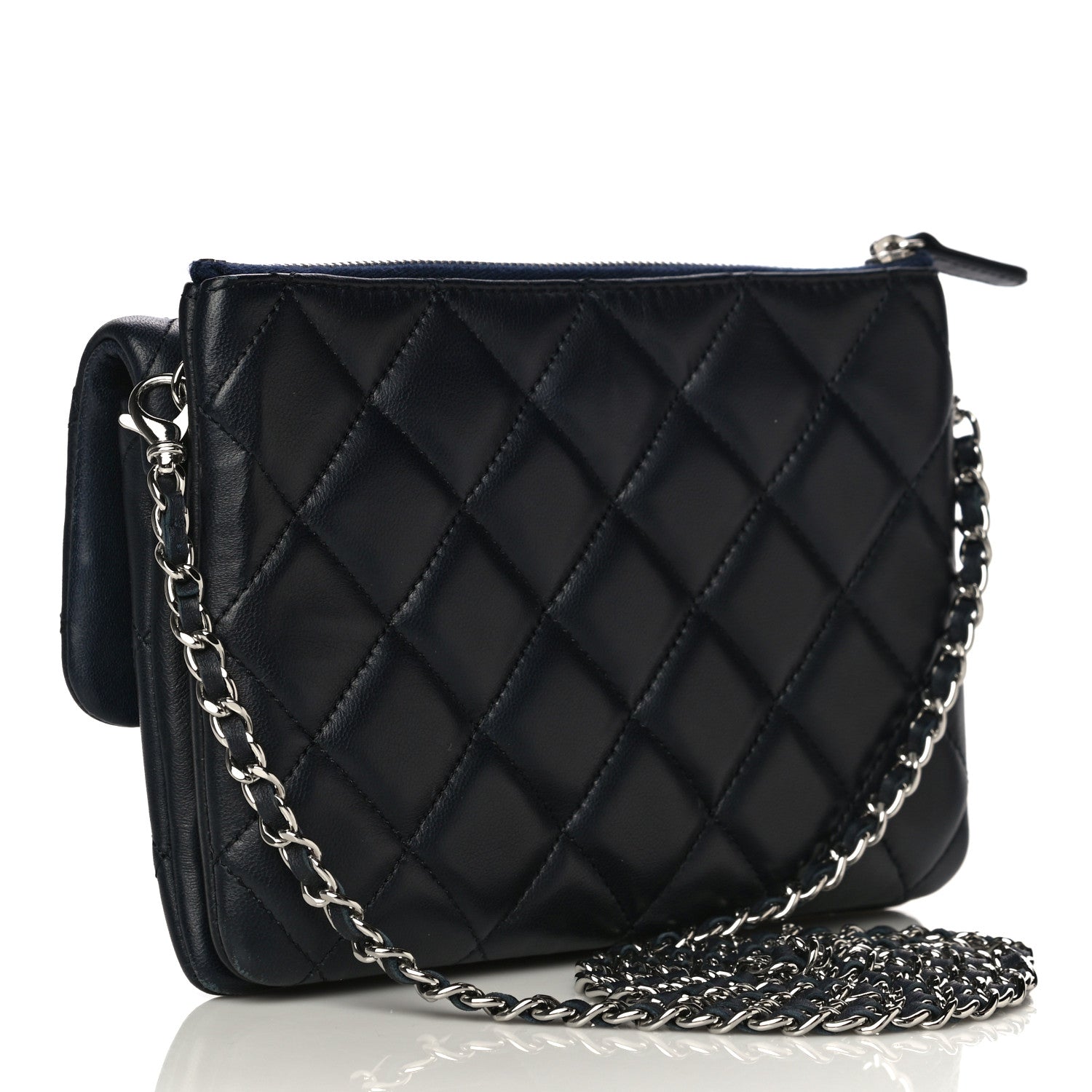 Chanel Lambskin Quilted Daily Zippy Crossbody Navy 3 of 17