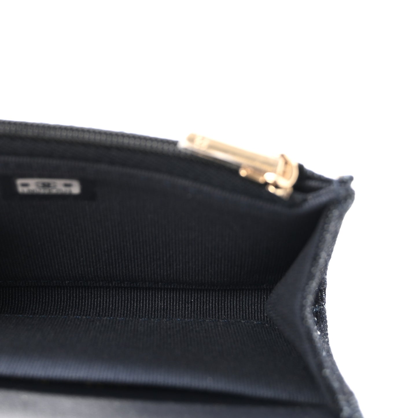 Denim Quilted Flap Card Holder Wallet Dark Blue Orange