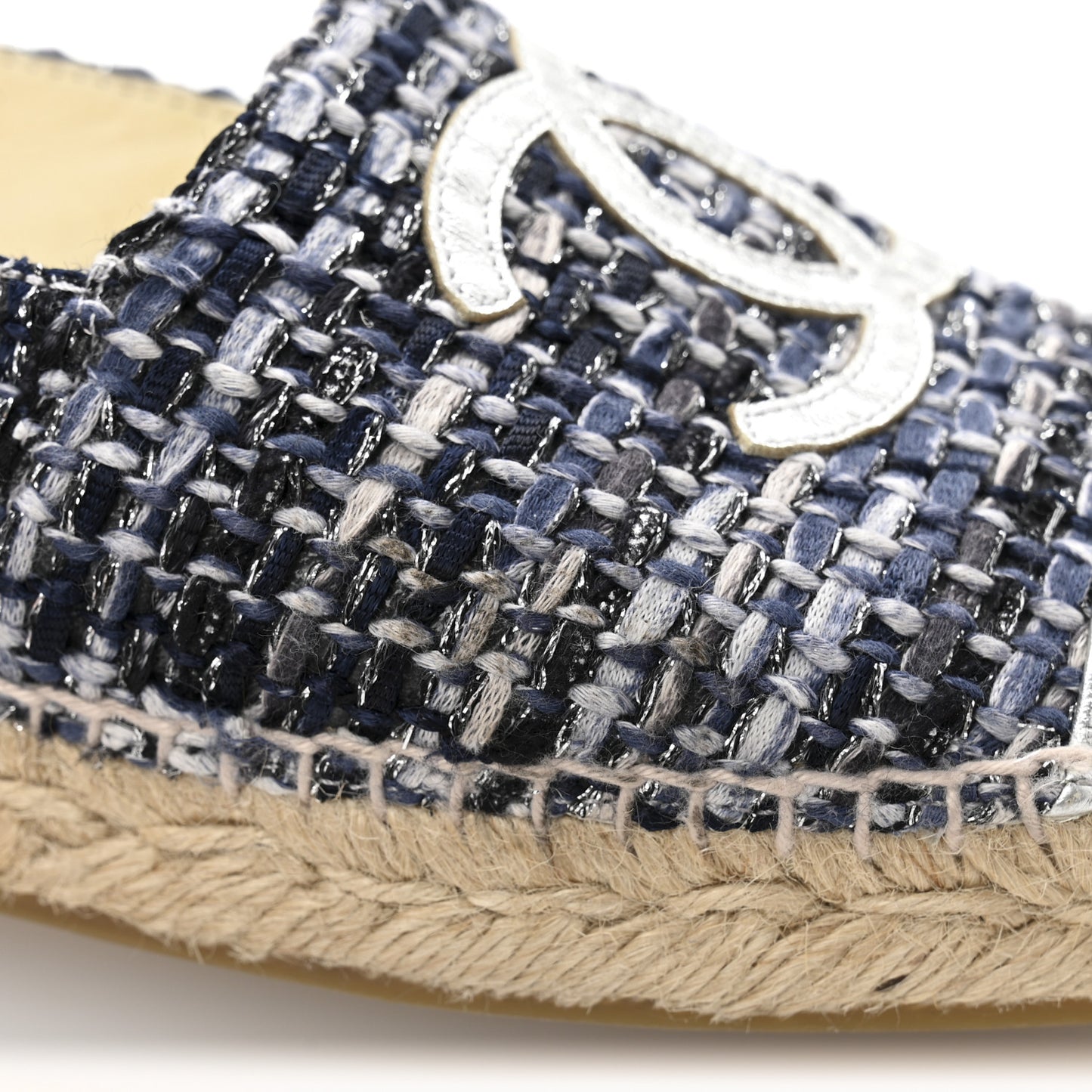 Metallic Tweed Lambskin CC Espadrilles 39 Blue Black Silver