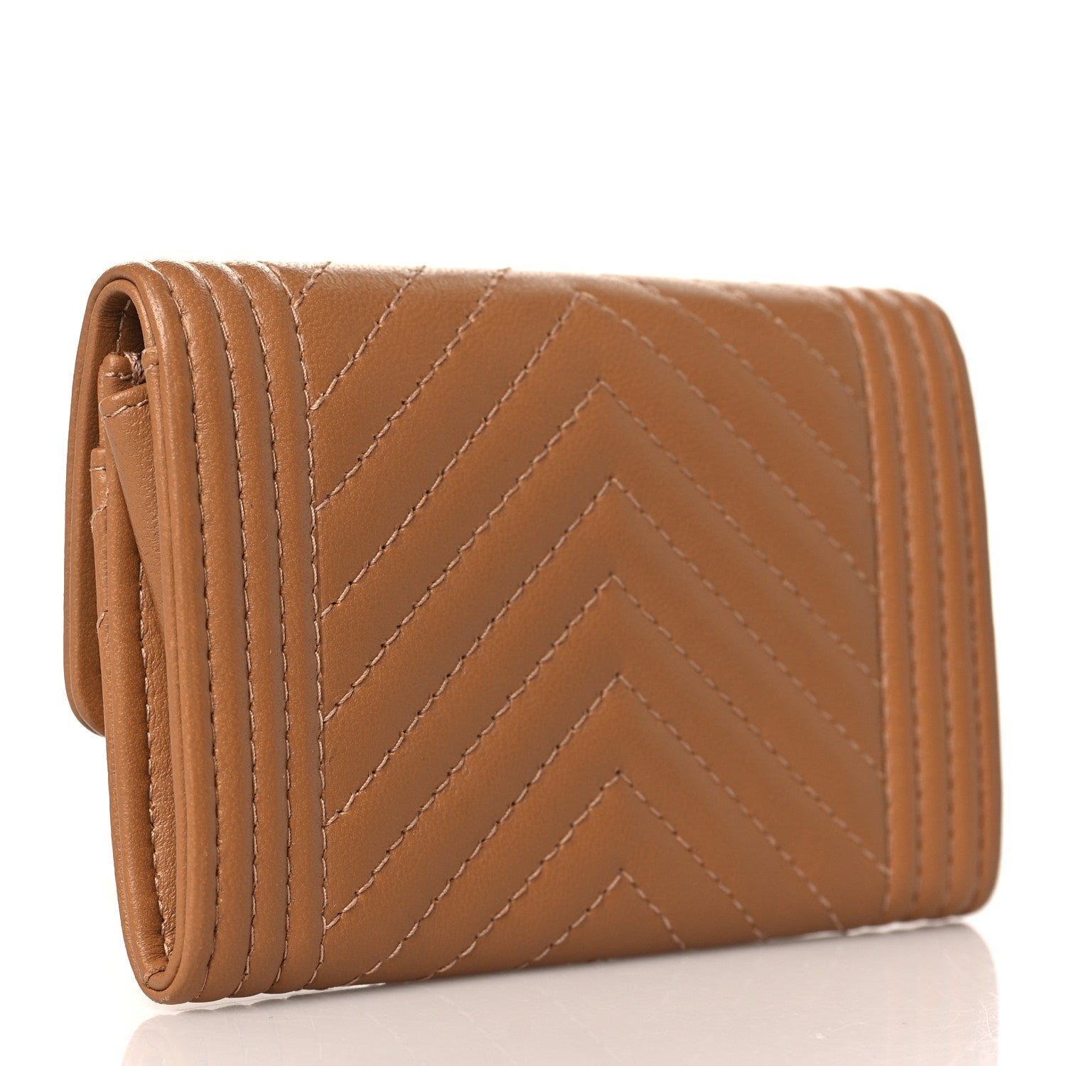Chanel Lambskin Chevron Quilted Boy Card Holder Dark Beige 3 of 8