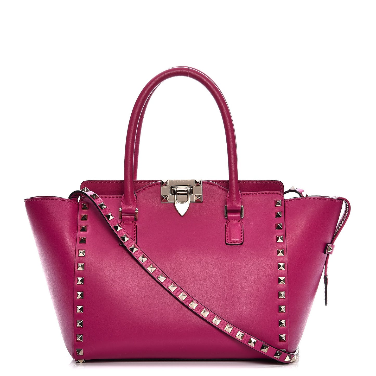 Vitello Small Rockstud Double Handle Tote Fuxia