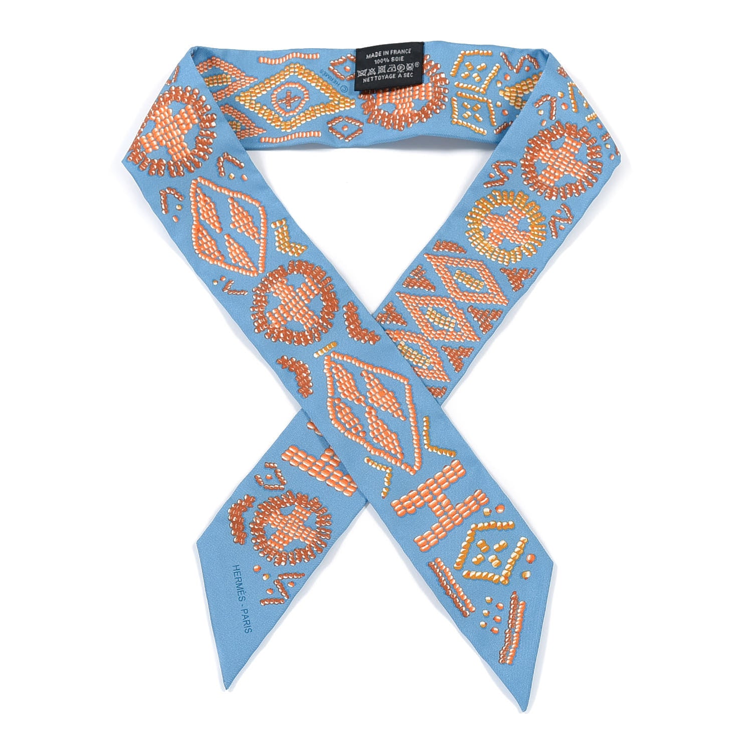 Hermes Silk Kelly En Perles Twilly Bleu Azur Orange 1 of 4