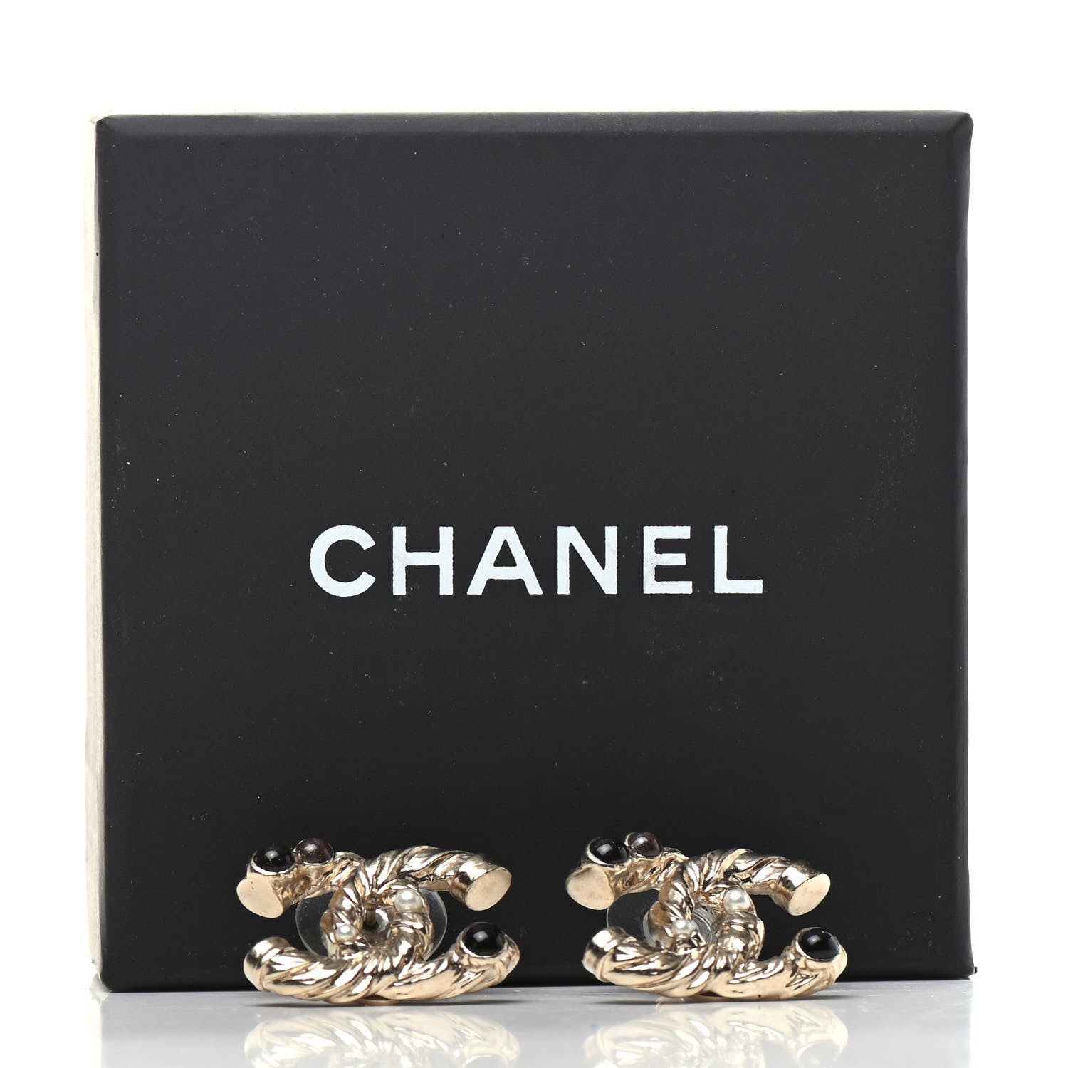 Chanel Pearl Resin Twisted CC Earrings Gold 5 of 5