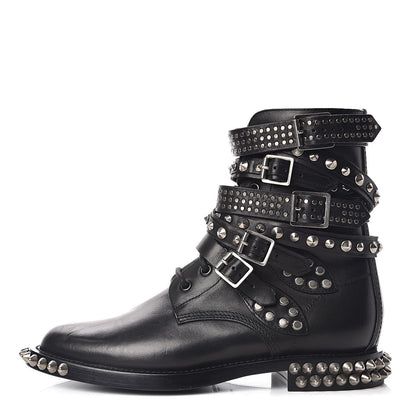 Saint Laurent Smooth Calfskin Studded Womens Punk Ranger Boots 38 Black 1 of 10