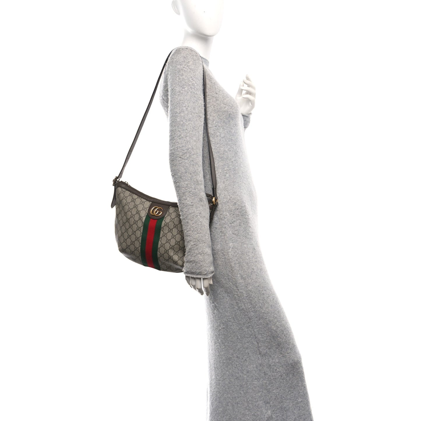 GG Supreme Monogram Web Small Ophidia Half Moon Hobo Brown