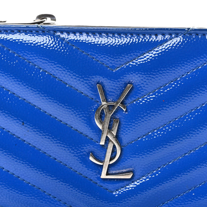 Saint Laurent Patent Grain De Poudre Matelasse Chevron Monogram Zipped Two-Part Wallet Royal Blue 9 of 10