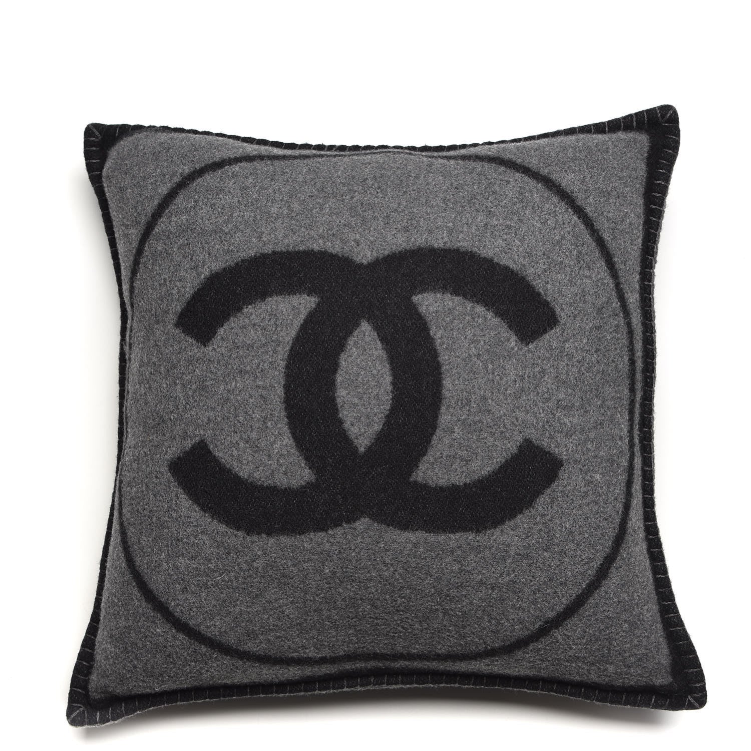 Chanel Merino Wool Cashmere CC Pillow Black Grey 1 of 5