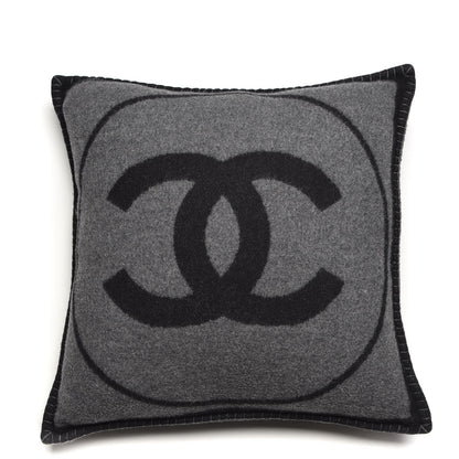 Chanel Merino Wool Cashmere CC Pillow Black Grey 1 of 5