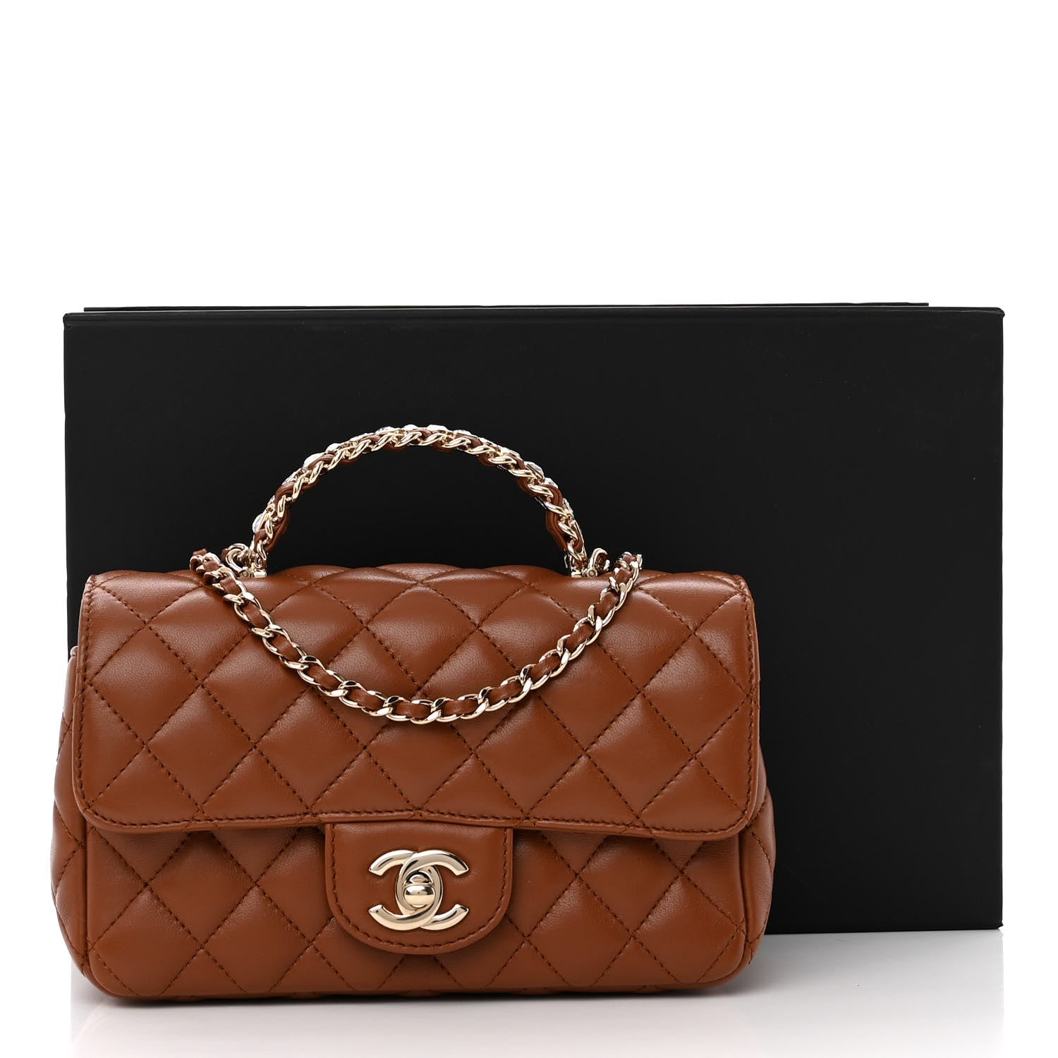 Chanel Lambskin Quilted Crystal Top Handle Rectangular Flap Brown 12 of 12