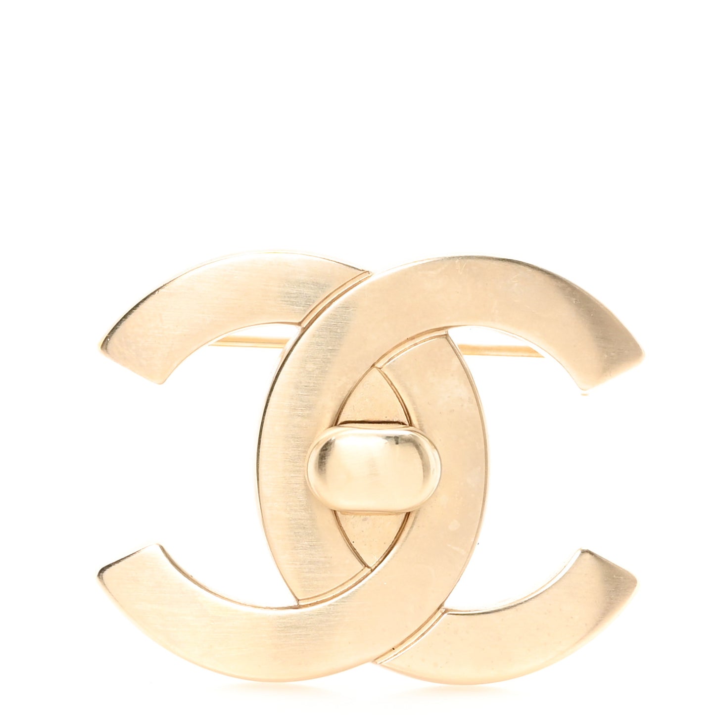 Metal CC Turn Lock Brooch Gold