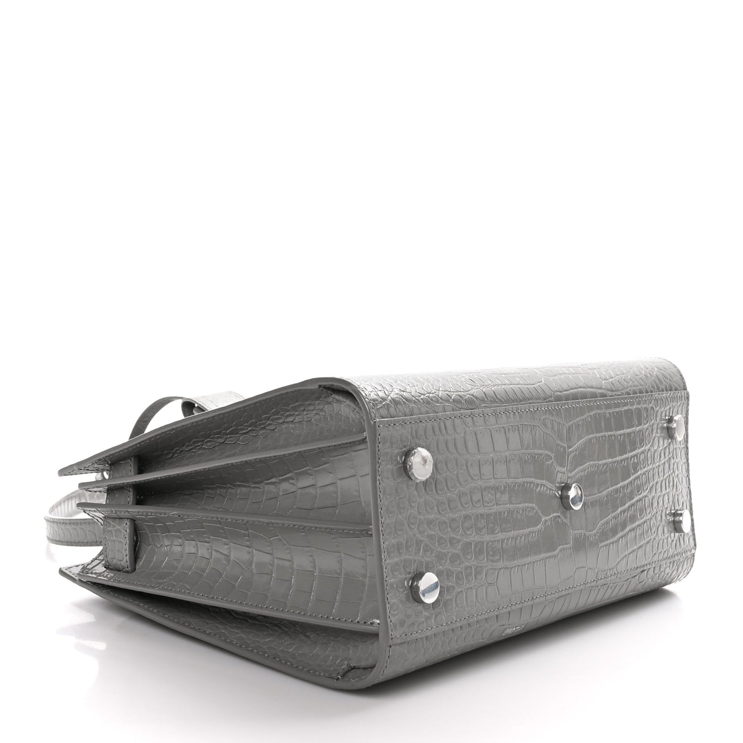 Calfskin Crocodile Embossed Baby Sac De Jour New Stone Grey