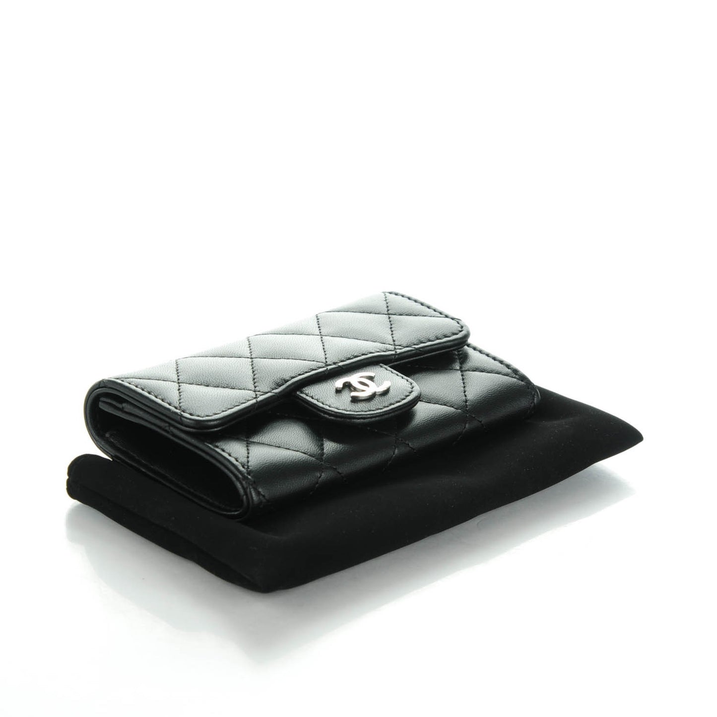 Lambskin Quilted Flap Card Holder Black