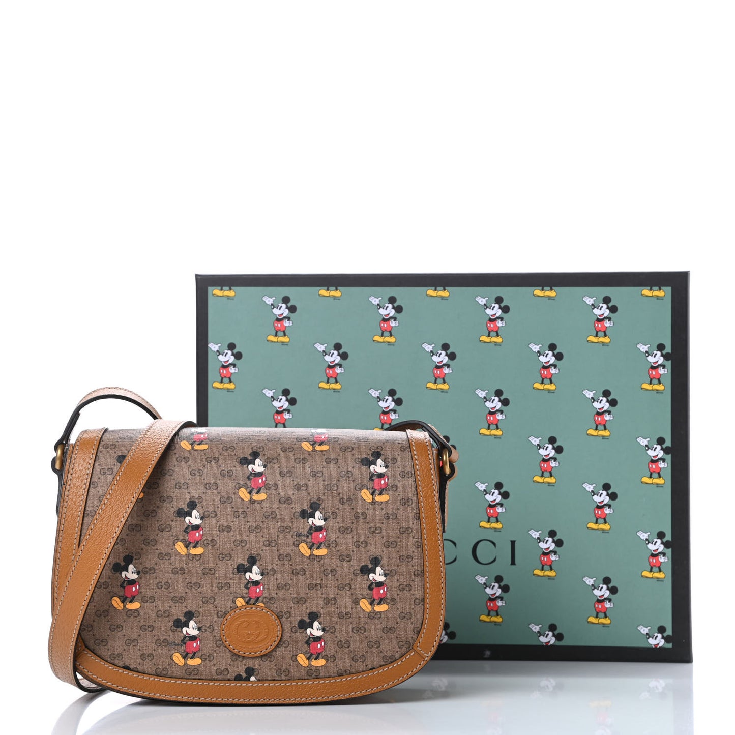 X DISNEY Mini Vintage GG Supreme Monogram Mickey Mouse Small Flap Messenger Bag Beige Vintage Sun Oil