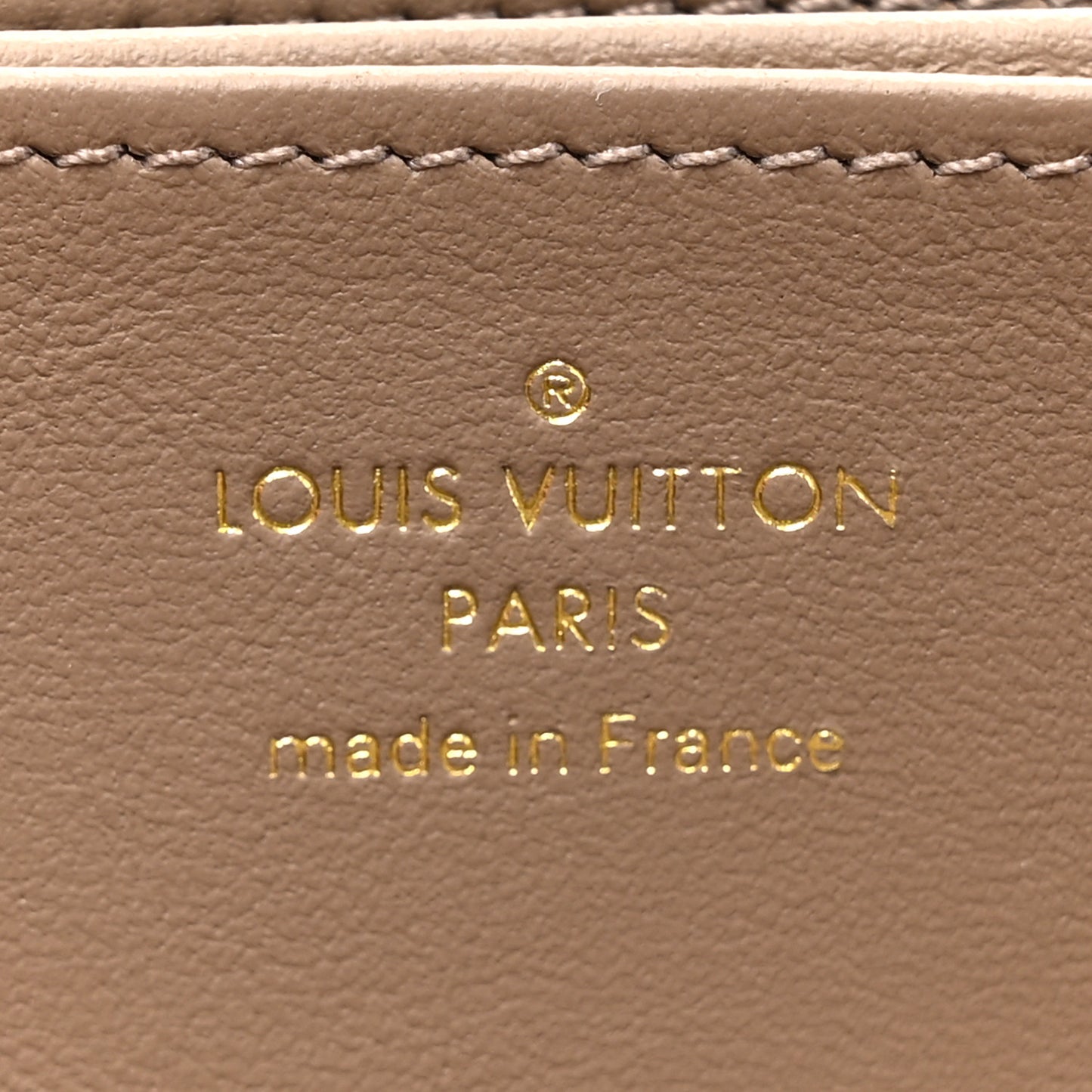 Lambskin Embossed Monogram Coussin Zippy Wallet Taupe